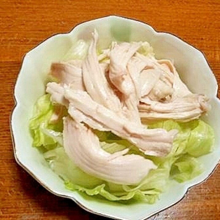 しっとり　鶏むね肉の　酒蒸し